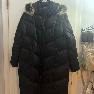 Women's Black Puffer Coat with Faux Fur Hood